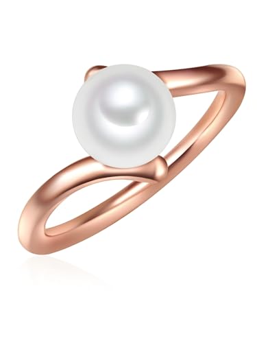 Valero Pearls Damen-Ring Welle Sterling Silber 925 rosévergoldet Süßwasser-Zuchtperlen weiß - Modern-Ring für Frauen Roségold-Farben Süßwasser-perle von Valero Pearls