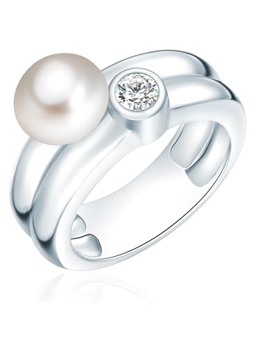 Valero Pearls Damen Ring aus 925/- Sterling Silber mit Zirkonia Süßwasser-Zuchtperle von Valero Pearls