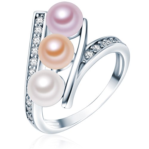 Valero Pearls Damen Ring aus 925/- Sterling Silber mit Zirkonia Süßwasser-Zuchtperle von Valero Pearls