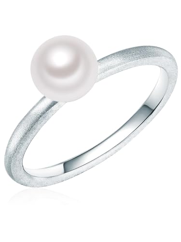 Valero Pearls Damen-Ring 925/- Sterling Silber Süßwasser-Zuchtperle Button 5-6 mm weiß - Modern-Ring für Frauen Perlenring Süßwasser-Perle von Valero Pearls