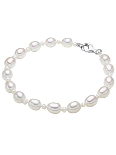 Valero Pearls Damen-Armband Hochwertige Süßwasser-Zuchtperlen in ca. 4-6 mm Oval weiß 925 Sterling Silber 19 cm - Perlenarmband mit echten Perlen weiss 474511 von Valero Pearls