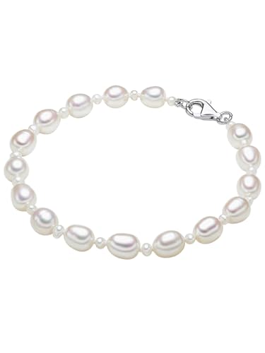 Valero Pearls Damen-Armband Hochwertige Süßwasser-Zuchtperlen in ca. 4-6 mm Oval weiß 925 Sterling Silber Perlenarmband mit echten Perlen weiss von Valero Pearls