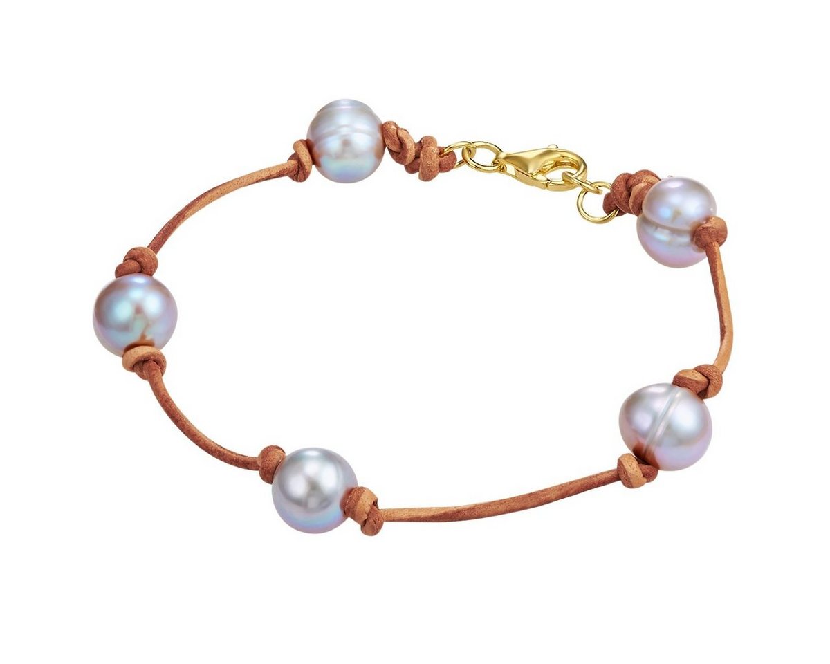 Valero Pearls Lederarmband gelbgold, mit Süßwasser-Zuchtperlen von Valero Pearls