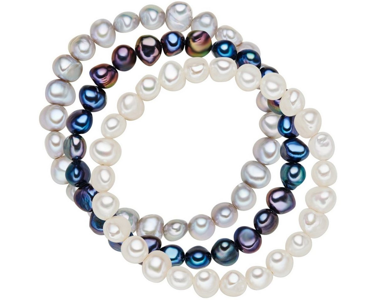 Valero Pearls Perlenarmband 3er Set Armband, Süßwasserzuchtperlen, in weiß/blau/silber, aus Süßwasser-Zuchtperlen von Valero Pearls