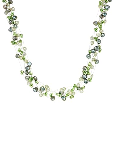 Valero Pearls Damen Perlenkette mit barock Süßwasser-Zuchtperlen 3-6 mm maigrün jade 925/- Sterling Silber Damenhalskette Perlenschmuck von Valero Pearls