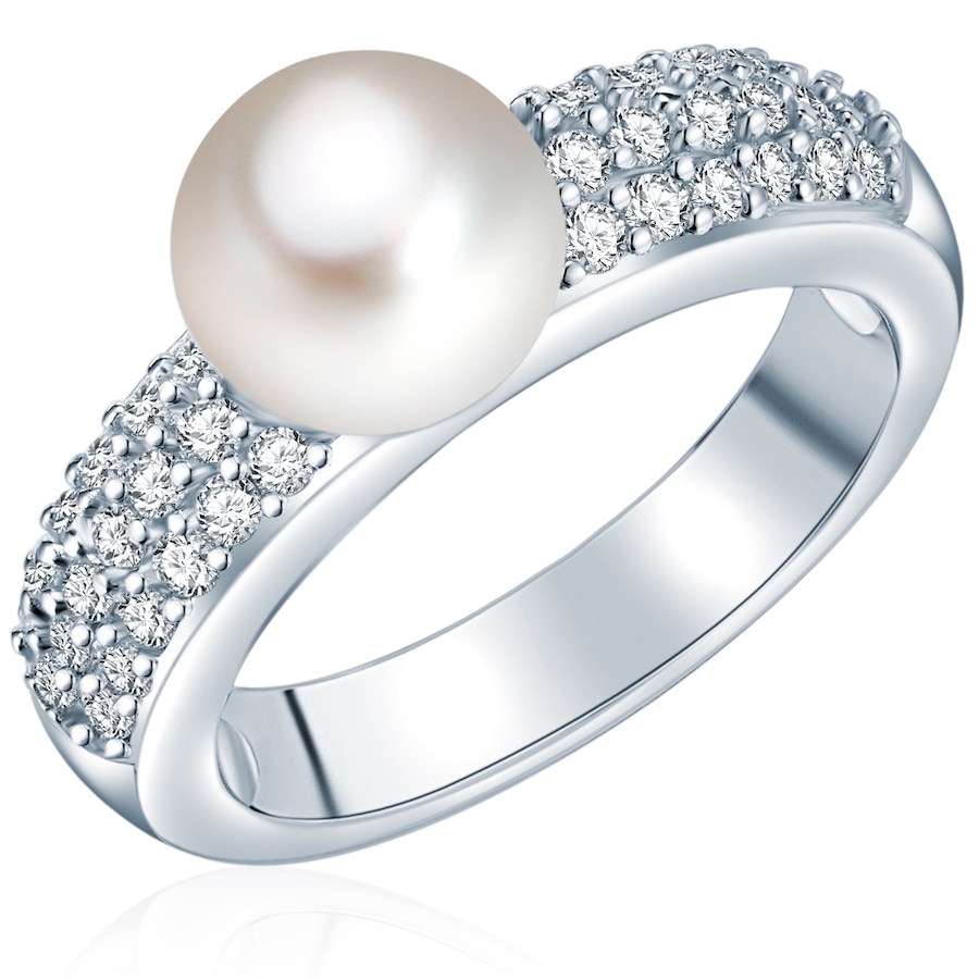 Valero Pearls  Valero Pearls Perlen-Ring Sterling Silber Zirkonia Süßwasser-Zuchtperle in Silber Ring 1.0 pieces von Valero Pearls