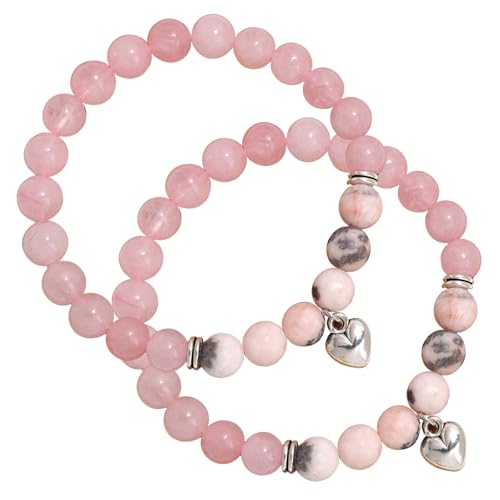 Valicaer 2 Stück Heilstein-Mädchen Armband,mit Rosenquarz & Bergkristall–Natürliches Edelstein,Gegen Frauen Stress,Spiritueller Schutzschmuck mit Bedeutungskarte,Geburtstaggeschenk (Klar Rosa) von Valicaer