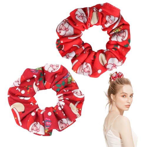 Valicaer Weihnachten Haargummis,2PCS Xmas Haarbänder Elastics Bobbles Haarbänder niedlich Weihnachten Haar Scrunchies Weihnachtsmann Haargummi Seile Haare Ringe für Mädchen Frauen Damen Pferdeschwanz von Valicaer