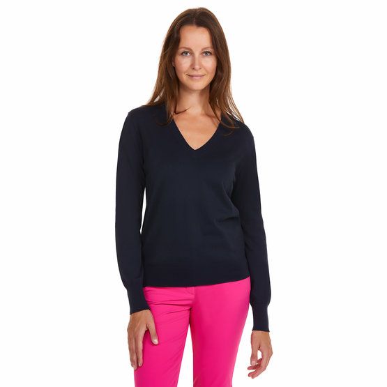 Valiente Jaquard-Struktur Strick V Pullover navy von Valiente