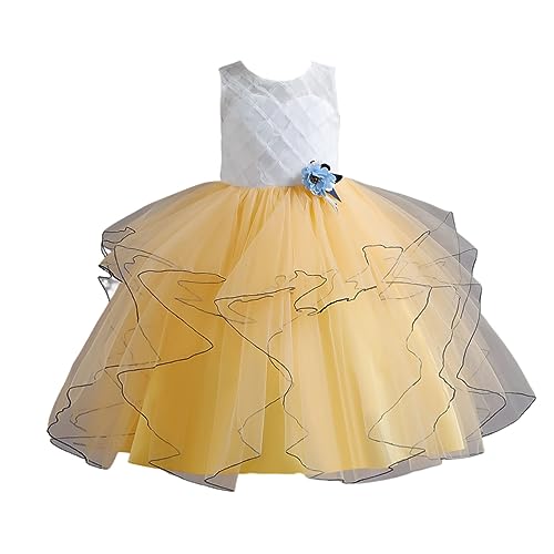 Valin Blumensmädchenkleid Prinzessin Kleid Gelb Festliches Kinder Mädchen Kleid Ohne Arm Volants Tüll Party Festliche Hochzeit Kleid 11-12 Jahre,V358 von Valin