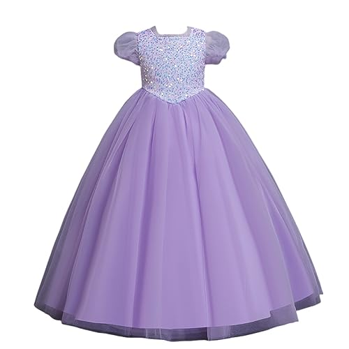 Valin Blumensmädchenkleid Prinzessin Kleid Lila Festliches Kinder Mädchen Kleid Kurzarm Pailletten Tüll Party Festliche Hochzeit Kleid 7-8 Jahre,V323 von Valin