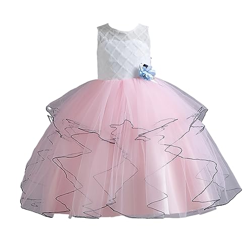 Valin Blumensmädchenkleid Prinzessin Kleid Rosa Festliches Kinder Mädchen Kleid Ohne Arm Volants Tüll Party Festliche Hochzeit Kleid 13-14 Jahre,V358 von Valin