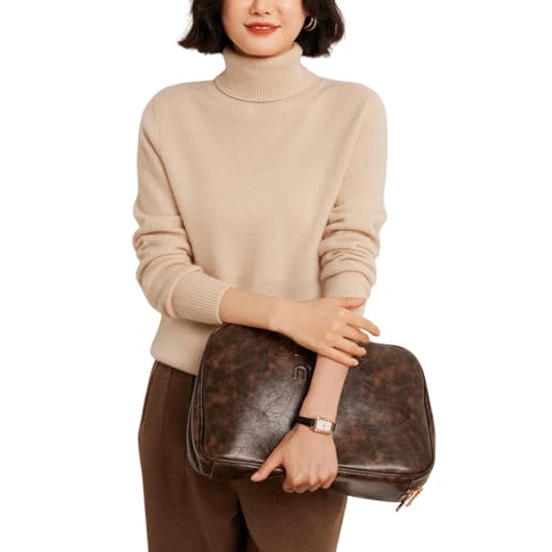 Valin Damen Kaschmir&Wolle Pullover Beige Rollkragen Langarm Strickpullover Damen Einfarbige Relaxed Dicker Kaschmir Pullover,EU 36,VY924 von Valin