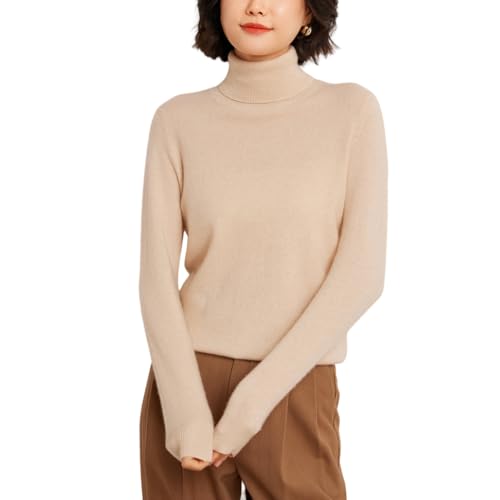 Valin Damen Kaschmir&Wolle Pullover Beige Rollkragen Langarm Strickpullover Damen Einfarbige Relaxed Dünner Kaschmir Pullover,EU 34,VY903 von Valin