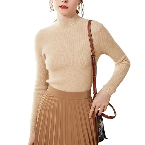 Valin Damen 95% Kaschmir Pullover Beige Stehkragen Langarm Strickpullover Kaschmir Wolle Einfarbige Schlanker Dünner Pullover,34,SPR2262 von Valin