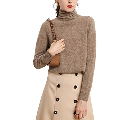Valin Damen Kaschmir&Wolle Pullover Braun Rollkragen Langarm Strickpullover Einfarbige Relaxed Dünner Kaschmir Pullover,38,VSP2266 von Valin