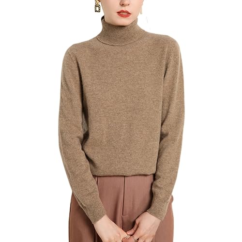 Valin Damen 95% Kaschmir Pullover Braun Rollkragen Langarm Strickpullover Kaschmir Wolle Einfarbige Relaxed Dünner Pullover,42,MZ2214 von Valin