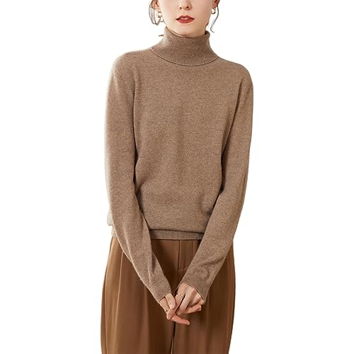 Valin Damen Kaschmir&Wolle Pullover Braun Rollkragen Langarm Strickpullover Einfarbige Relaxed Dünner Kaschmir Pullover,42,VYZ503 von Valin