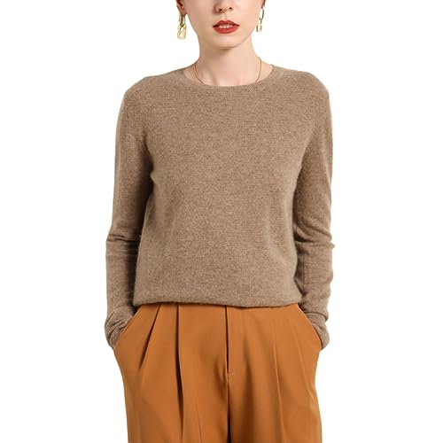 Valin Damen 95% Kaschmir Pullover Braun Rundhals Langarm Strickpullover Kaschmir Wolle Einfarbige Relaxed Dünner Pullover,40,MZ2016 Valin Damen 95% Kaschmir Pullover Braun Rundhals Langarm Strickpullover Kaschmir Wolle Einfarbige Relaxed Dünner Pullover,40,MZ2016 von Valin