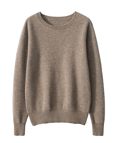 Valin Damen 95% Kaschmir Pullover Braun Rundhals Langarm Strickpullover Kaschmir Wolle Gestreifter Relaxed Dünner Pullover,44,ZSBR8318 von Valin