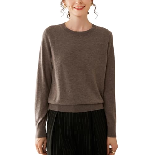 Valin Damen Kaschmir&Wolle Pullover Dunkelbraun Rundhals Langarm Strickpullover Damen Einfarbige Relaxed Dünner Kaschmir Pullover,EU 44,VD8117 von Valin