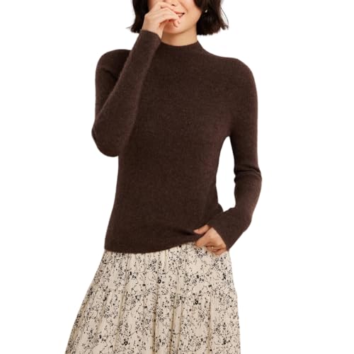 Valin Damen Kaschmir&Wolle Pullover Dunkelbraun Stehkragen Langarm Strickpullover Damen Einfarbige Schlanker Dünner Kaschmir Pullover,EU 42,VY905 von Valin