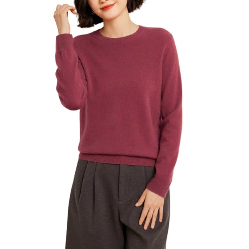 Valin Damen Kaschmir&Wolle Pullover Dunkelrot Rundhals Langarm Strickpullover Damen Einfarbige Relaxed Dünner Kaschmir Pullover,EU 40,VY901 von Valin