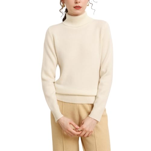 Valin Damen Kaschmir&Wolle Pullover Elfenbein Rollkragen Langarm Strickpullover Damen Einfarbige Relaxed Dicker Kaschmir Pullover,EU 42,VM2433 von Valin