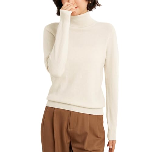 Valin Damen Kaschmir&Wolle Pullover Elfenbein Rollkragen Langarm Strickpullover Damen Einfarbige Relaxed Dünner Kaschmir Pullover,EU 34,VY903 von Valin