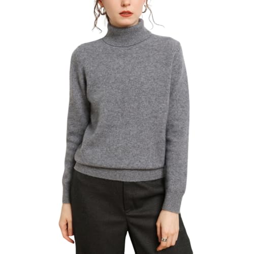 Valin Damen Kaschmir&Wolle Pullover Grau Rollkragen Langarm Strickpullover Damen Einfarbige Relaxed Dicker Kaschmir Pullover,EU 40,VM2433 von Valin