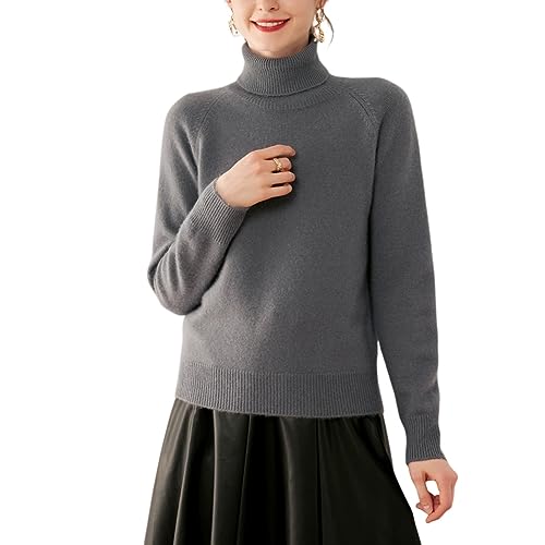 Valin Damen Kaschmir&Wolle Pullover Grau Rollkragen Langarm Strickpullover Einfarbige Relaxed Dicker Kaschmir Pullover,36,VR3323 von Valin