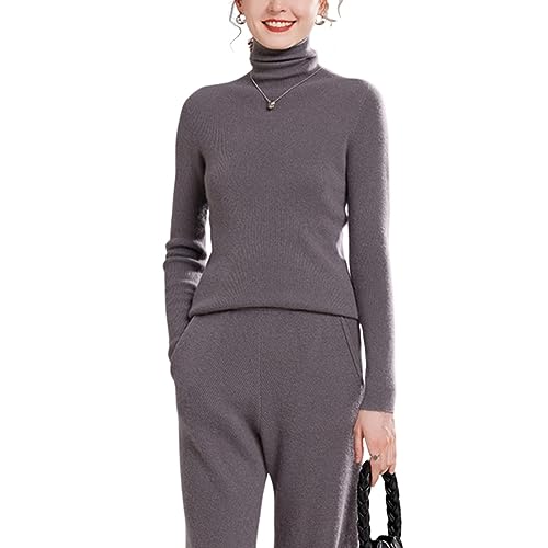 Valin Damen Kaschmir&Wolle Pullover Grau Rollkragen Langarm Strickpullover Einfarbige Schlanker Dünner Kaschmir Pullover,34,VYZ2309 von Valin