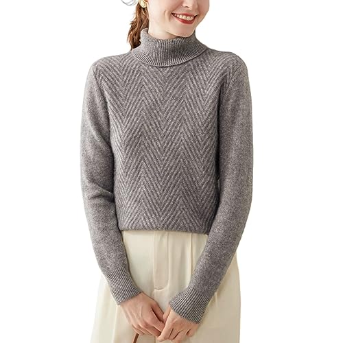 Valin Damen Kaschmir&Wolle Pullover Grau Rollkragen Langarm Strickpullover Gestreifter Schlanker Dicker Kaschmir Pullover,42,VS1001 von Valin