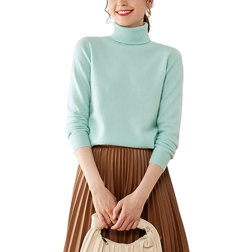 Valin Damen Kaschmir&Wolle Pullover Grün Rollkragen Langarm Strickpullover Einfarbige Relaxed Dünner Kaschmir Pullover,38,VR3301 von Valin