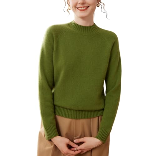 Valin Damen Kaschmir&Wolle Pullover Grün Stehkragen Langarm Strickpullover Damen Einfarbige Relaxed Dicker Kaschmir Pullover,EU 38,VSP2467 von Valin