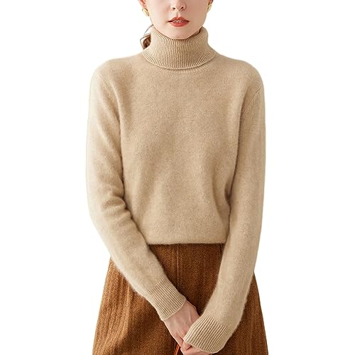 Valin Damen Kaschmir&Wolle Pullover Kamel Rollkragen Langarm Strickpullover Einfarbige Relaxed Dicker Kaschmir Pullover,38,VS350 von Valin