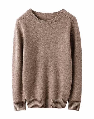 Valin Damen Kaschmir&Wolle Pullover Kamel Rundhals Langarm Strickpullover Einfarbige Relaxed Dicker Kaschmir Pullover,42,VM2305 von Valin