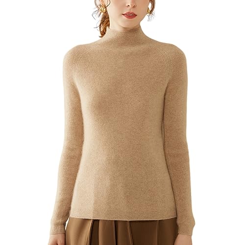 Valin Damen 95% Kaschmir Pullover Kamel Stehkragen Langarm Strickpullover Kaschmir Wolle Einfarbige Schlanker Dünner Pullover,38,SH313 von Valin