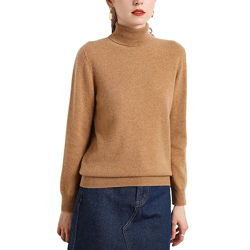 Valin Damen 95% Kaschmir Pullover Khaki Rollkragen Langarm Strickpullover Kaschmir Wolle Einfarbige Relaxed Dünner Pullover,38,MZ2214 von Valin