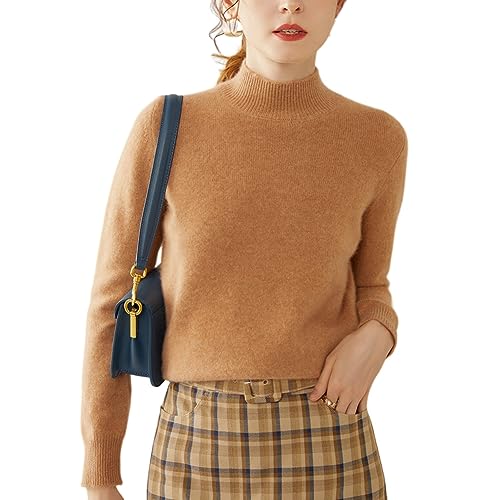 Valin Damen Kaschmir&Wolle Pullover Khaki Stehkragen Langarm Strickpullover Einfarbige Relaxed Dicker Kaschmir Pullover,36,VS349 von Valin