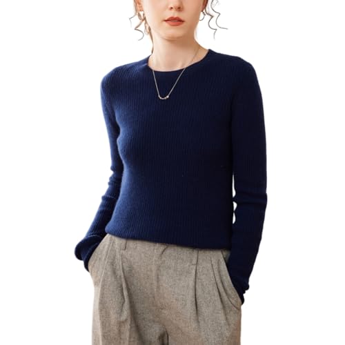 Valin Damen Kaschmir&Wolle Pullover Marineblau Rundhals Langarm Strickpullover Damen Gestreifter Schlanker Dünner Kaschmir Pullover,EU 42,VSP2409 von Valin