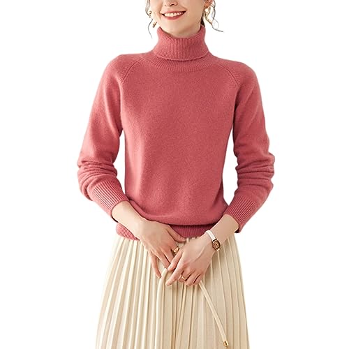 Valin Damen 95% Kaschmir Pullover Rosa Rollkragen Langarm Strickpullover Kaschmir Wolle Einfarbige Relaxed Dicker Pullover,34,RMS3323 von Valin