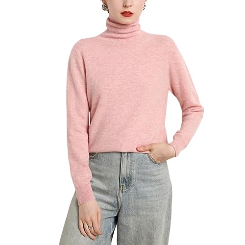 Valin Damen 95% Kaschmir Pullover Rosa Rollkragen Langarm Strickpullover Kaschmir Wolle Einfarbige Relaxed Dünner Pullover,36,MZ2214 von Valin