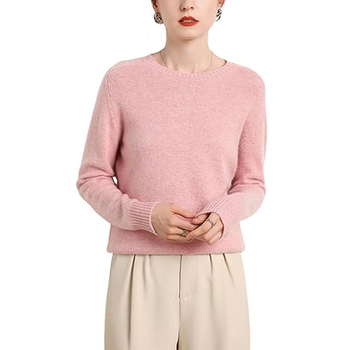 Valin Damen Kaschmir&Wolle Pullover Rosa Rundhals Langarm Strickpullover Einfarbige Relaxed Dicker Kaschmir Pullover,34,VM2305 von Valin