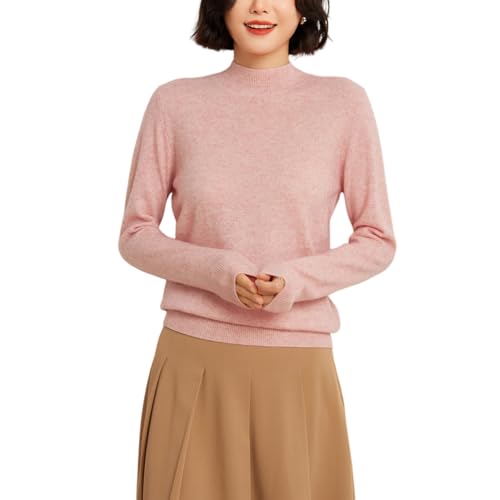 Valin Damen Kaschmir&Wolle Pullover Rosa Stehkragen Langarm Strickpullover Damen Einfarbige Relaxed Dünner Kaschmir Pullover,EU 36,VY902 von Valin
