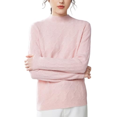 Valin Damen Kaschmir&Wolle Pullover Rosa Stehkragen Langarm Strickpullover Damen Karierter Schlanker Dünner Kaschmir Pullover,EU 42,VZ8465 von Valin