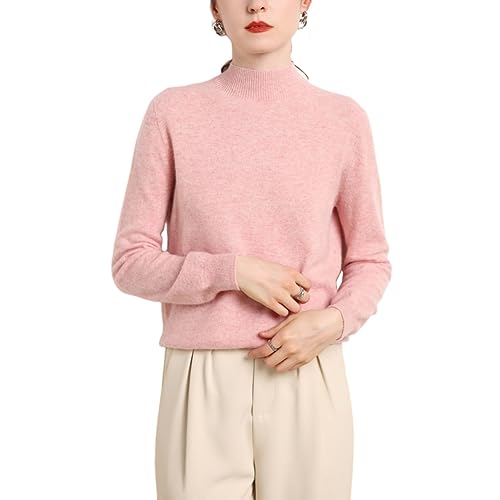 Valin Damen 95% Kaschmir Pullover Rosa Stehkragen Langarm Strickpullover Kaschmir Wolle Einfarbige Relaxed Dünner Pullover,38,MZ2221 von Valin