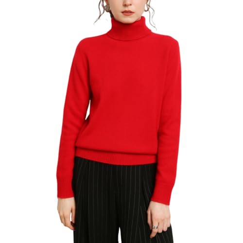 Valin Damen Kaschmir&Wolle Pullover Rot Rollkragen Langarm Strickpullover Damen Einfarbige Relaxed Dicker Kaschmir Pullover,EU 38,VM2433 von Valin