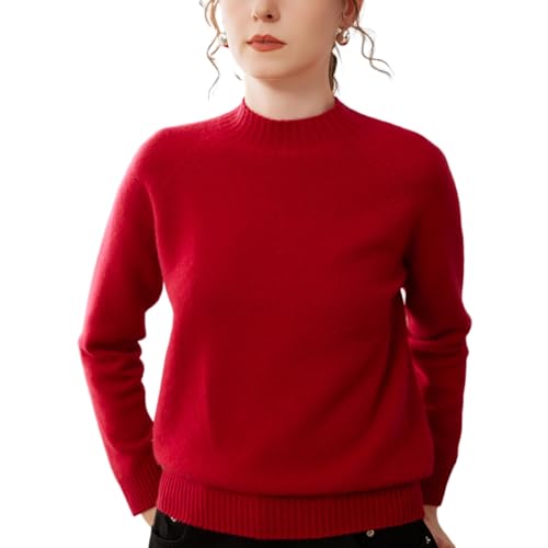 Valin Damen Kaschmir&Wolle Pullover Rot Stehkragen Langarm Strickpullover Damen Einfarbige Relaxed Dicker Kaschmir Pullover,EU 44,VSP2467 von Valin