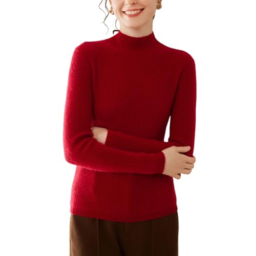 Valin Damen Kaschmir&Wolle Pullover Rot Stehkragen Langarm Strickpullover Damen Gestreifter Schlanker Dünner Kaschmir Pullover,EU 42,VS503 von Valin